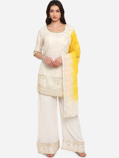 

BOMBAY SELECTIONS Women Cream-Coloured Self Design Kurti with Trousers & Dupatta