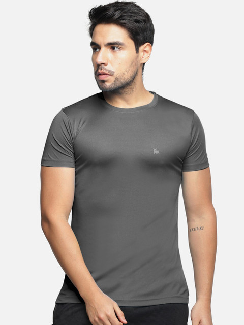 

BULLMER Men Grey Solid Round Neck Dri-Fit T-shirt