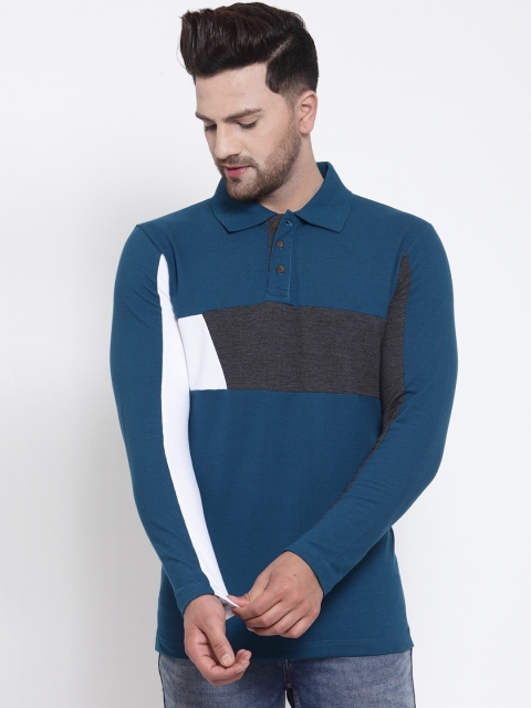 

Kalt Men Teal Colourblocked Polo Collar T-shirt