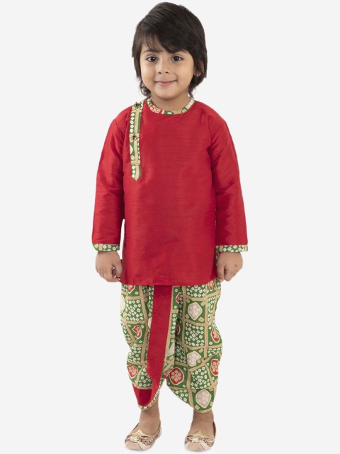 

KID1 Boys Red & Green Solid Kurta with Dhoti Pants