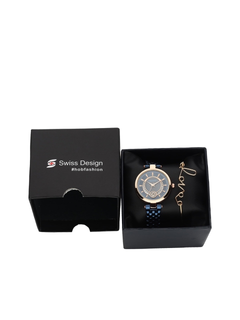 

Swiss Design Women Blue & Gold-Toned Watch & Bracelet Gift Set-SDWGift Set-39