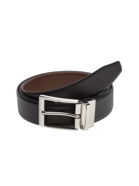 

WELBAWT Men Black & Brown Textured Leather Slim Reversible Belt