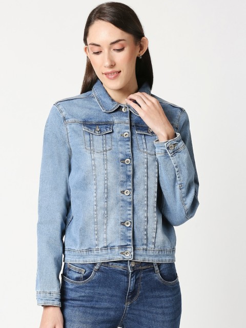 

Kraus Jeans Women Blue Solid Denim Jacket