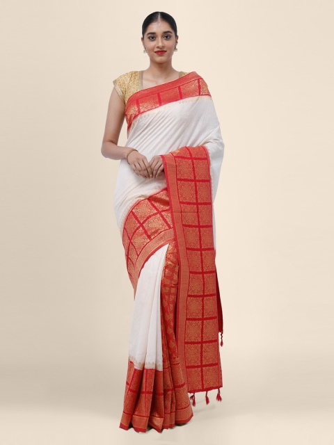 

Bangalore Silk Emporium Cream-Coloured Solid Linen Blend Saree