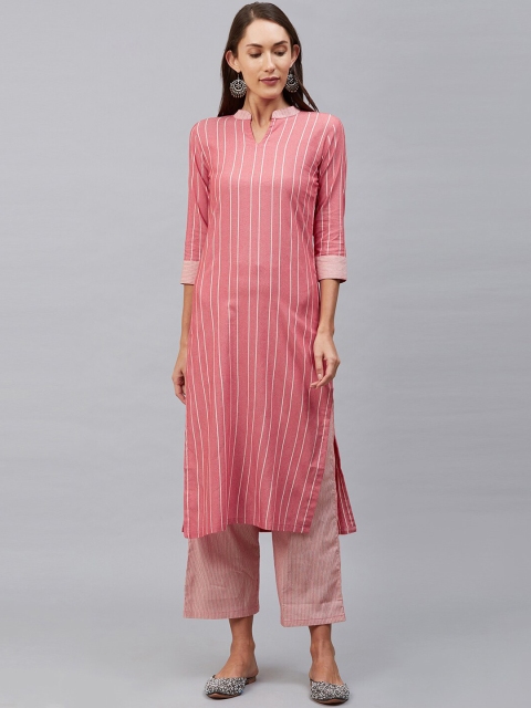 

SANISA Women Pink Striped Jacquard Kurta