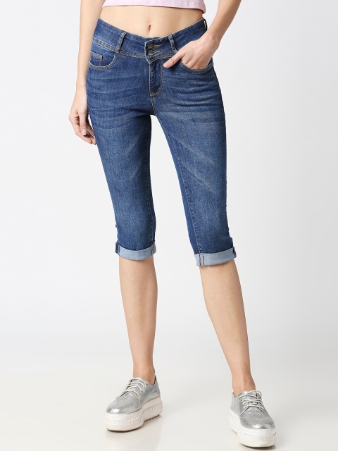 

Kraus Jeans Women Blue & Brown Solid Slim Fit Capris