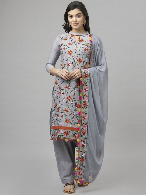 

Satrani Grey & Orange Pure Cotton Unstitched Dress Material