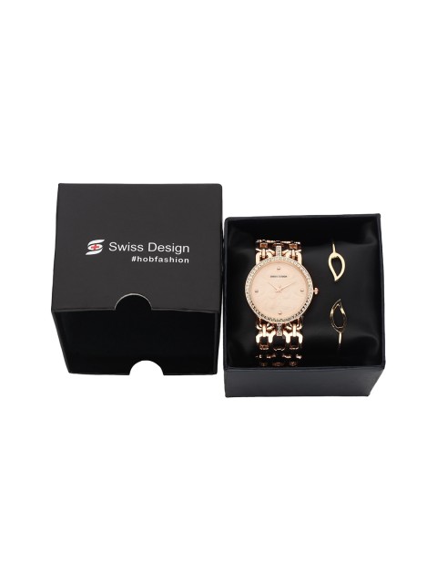 

Swiss Design Women Rose Gold-Toned Watch & Jewellery Gift Set SDWGift Set-48