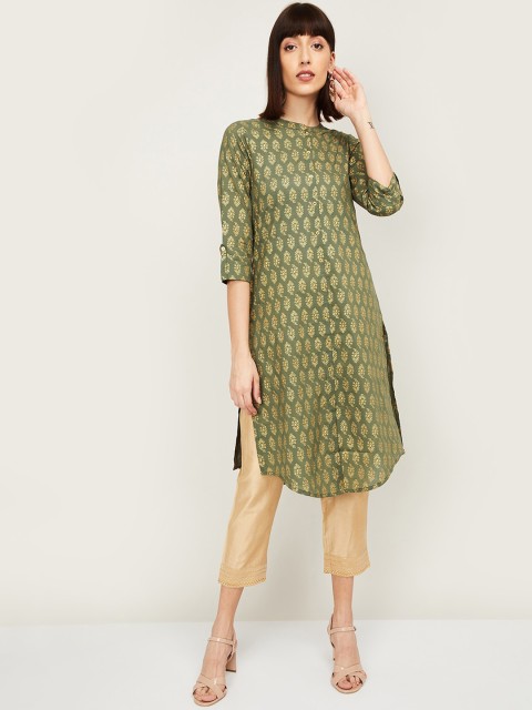 

Melange by Lifestyle Women Olive Green Ethnic Motifs Printed Kurta