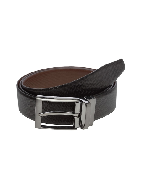 

WELBAWT Men Black & Brown Textured Leather Slim Reversible Belt