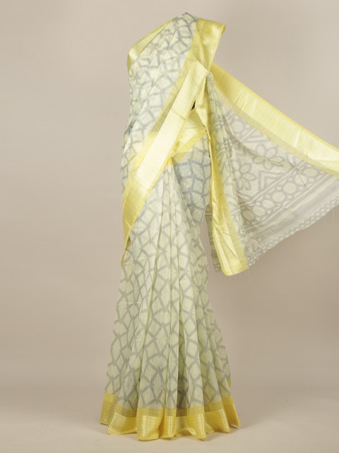 

Pothys Yellow Printed Jute Silk Saree