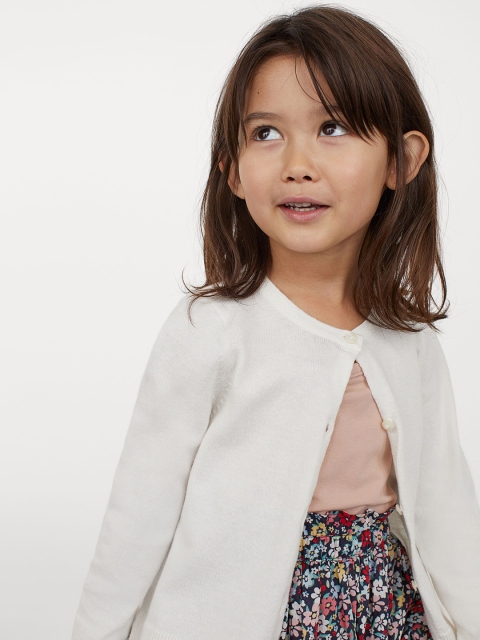 

H&M Girls White Solid Fine-knit cotton cardigan
