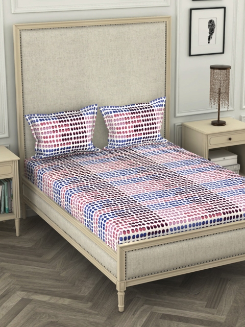 

BIANCA Pink & Black Geometric 110 TC Cotton 1 King Bedsheet with 2 Pillow Covers