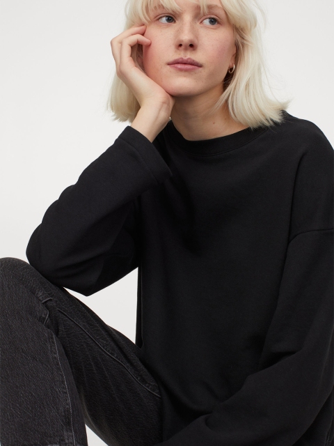 

H&M Women Black Solid Long-Sleeved Top