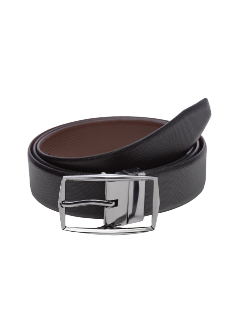 

WELBAWT Men Black & Brown Textured Leather Slim Reversible Belt