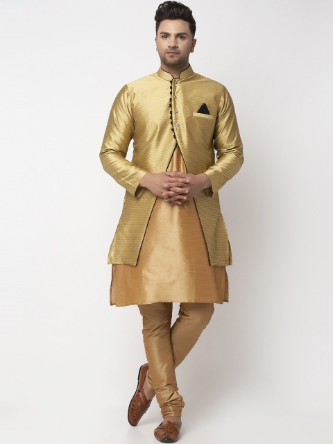 

Benstoke Men Gold-Coloured & Copper-Coloured Woven-Design Sherwani Set