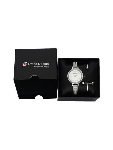 

Swiss Design Women White & Silver-Toned Watch Gift Set SDWGift Set-60