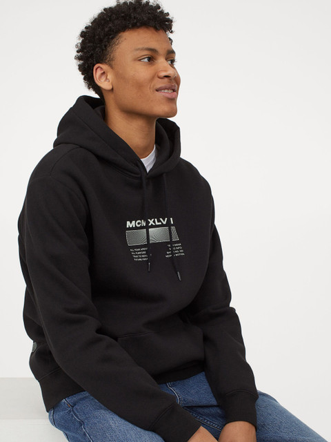 

H&M Men Black Text-Print Hoodie