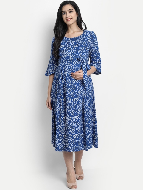 

Aaruvi Ruchi Verma Women Blue & Off-White Printed Maternity Fit and Flare Dress