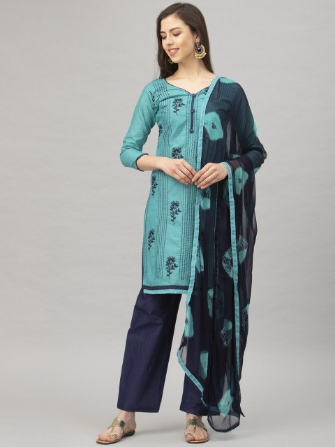 

Satrani Green & Navy Blue Pure Cotton Unstitched Dress Material