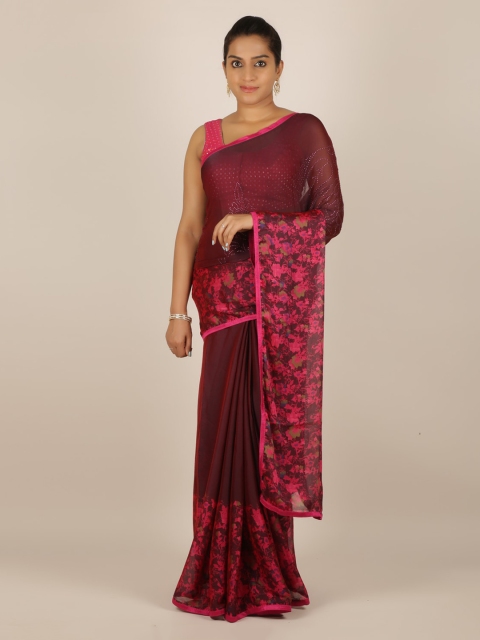

Pothys Magenta Solid Poly Chiffon Saree