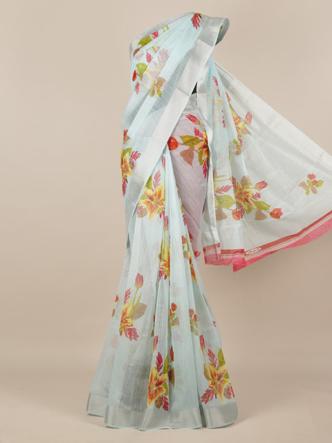 

Pothys Blue Floral Printed Jute Silk Saree