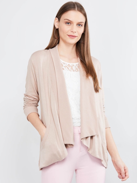 

max Women Beige Solid Waterfall Shrug