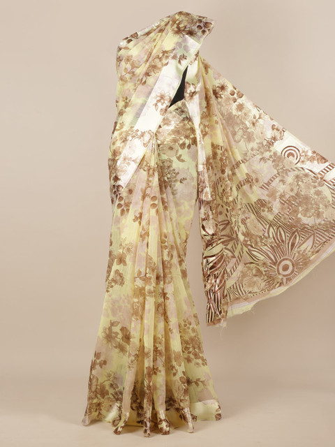 

Pothys Yellow Printed Jute Silk Saree