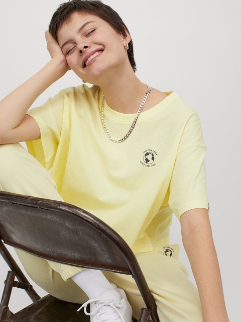 

H&M Women Yellow Solid Wide Jersey Top