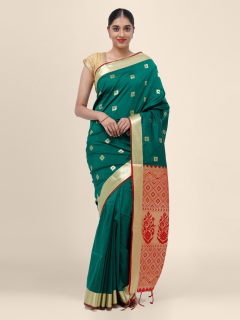 

Bangalore Silk Emporium Green & Gold-Toned Art Silk Woven Design Saree