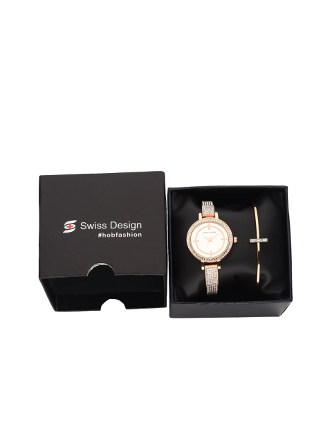 

Swiss Design Women Rose Gold-Toned & White Watch & Jewellery Gift Set SDWGift Set-3