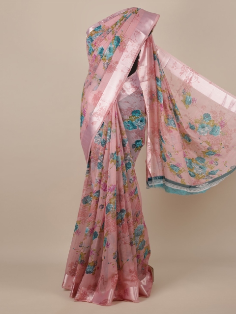 

Pothys Pink Printed Jute Silk Saree