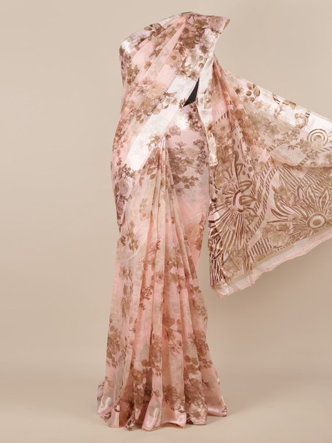 

Pothys Pink & Brown Jute Silk Printed Saree