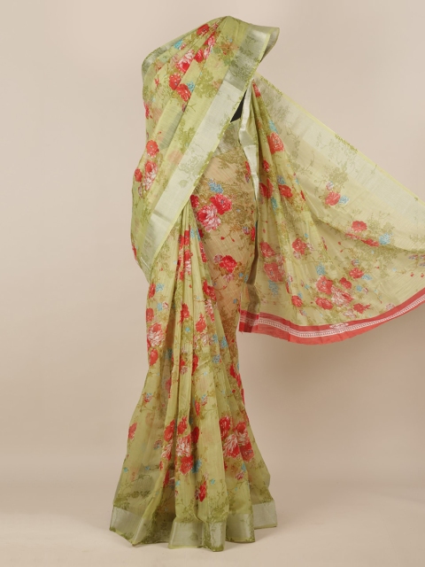 

Pothys Olive Green & Red Jute Silk Printed Saree