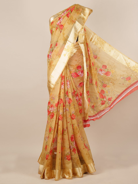 

Pothys Beige Printed Jute Silk Saree