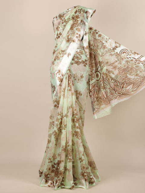 

Pothys Green Floral Printed Jute Silk Saree