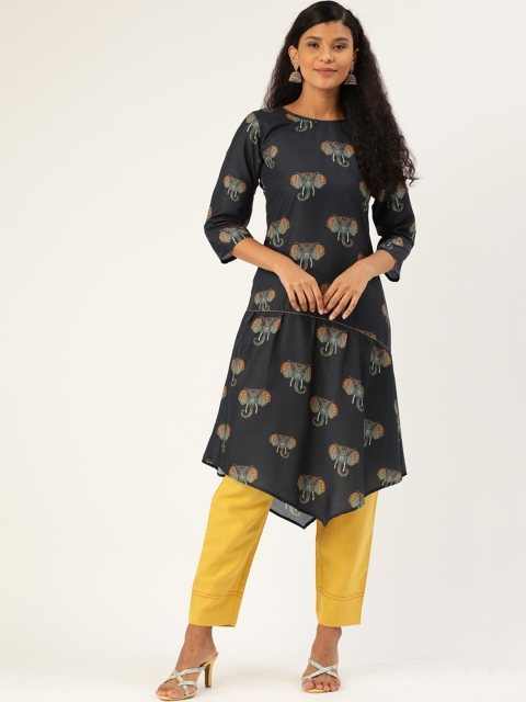 

shiloh Women Blue Elephant Printed Kurta