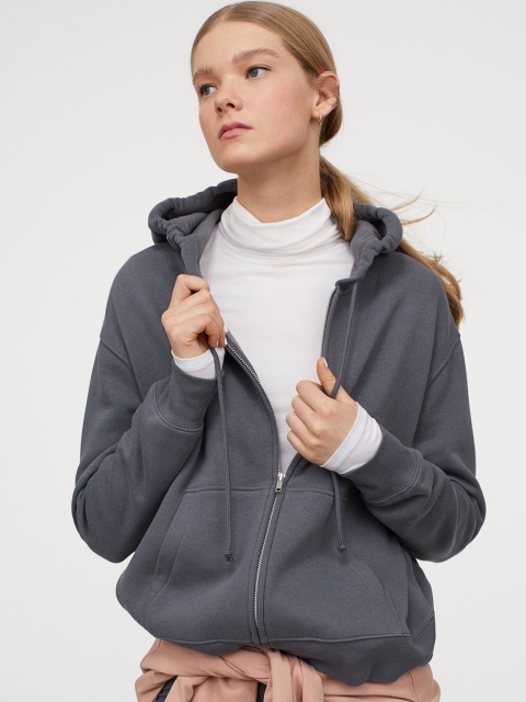 

H&M Women Grey Zip-Through Hoodie