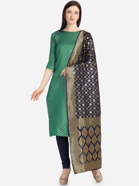 

Satrani Green & Navy Blue Poly Silk Unstitched Dress Material