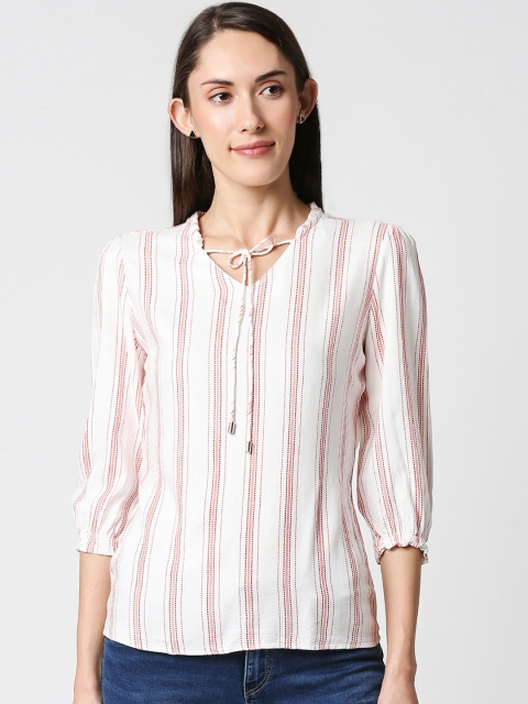 

Kraus Jeans White & Red Striped Tie-Up Neck Top