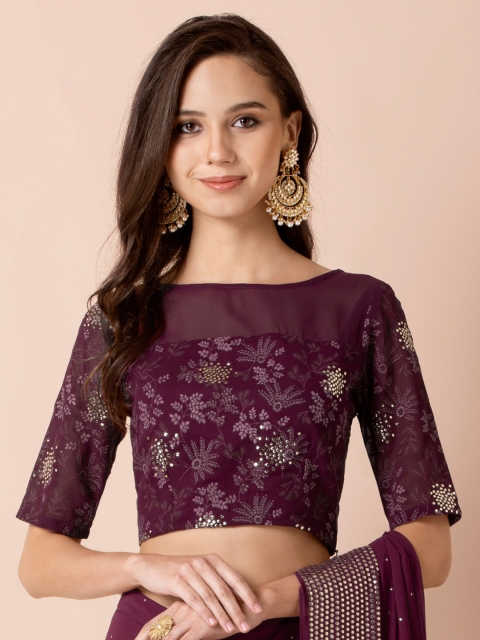 

INDYA Purple Embellished Georgette Crop Top