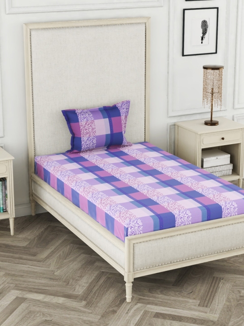 

BIANCA Purple & Pink Geometric 110 TC Cotton 1 Single Bedsheet with 1 Pillow Cover