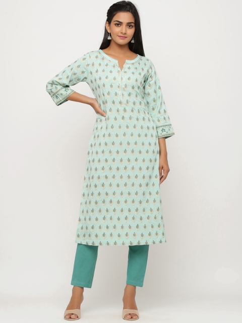 

TARA-C-TARA Women Sea Green Floral Printed Kurta