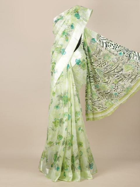 

Pothys Women Green Floral Printed Jute Silk Saree