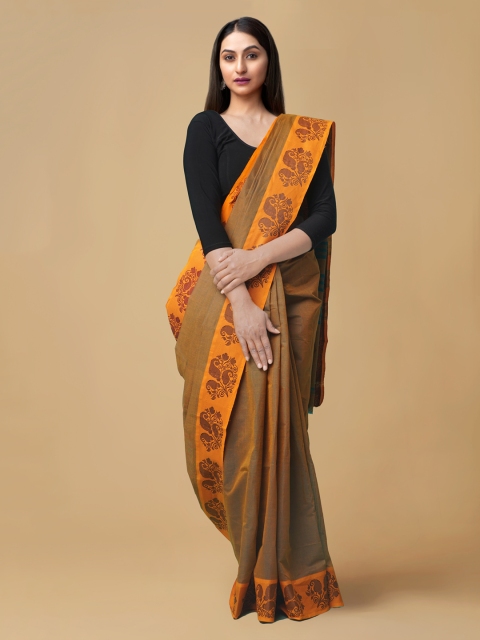 

Unnati Silks Orange Pure Cotton Solid Venkatgiri Saree