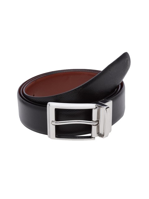 

WELBAWT Men Black & Brown Textured Leather Slim Reversible Belt
