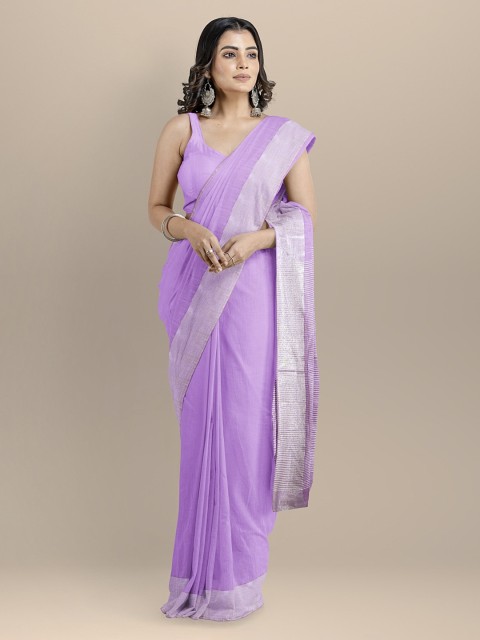 

BharatSthali Purple Silk Cotton Solid Mangalagiri Saree