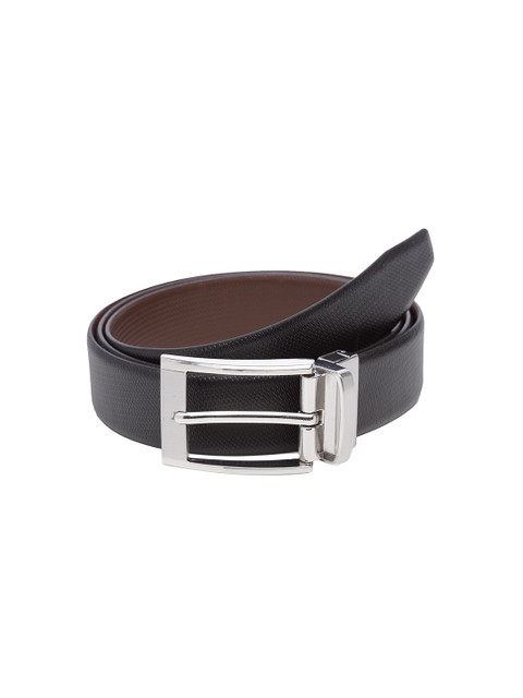

WELBAWT Men Black & Brown Textured Leather Slim Reversible Belt
