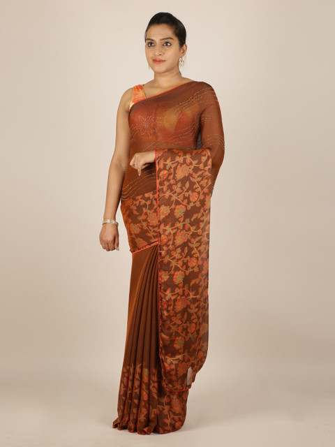 

Pothys Brown Printed Poly Chiffon Saree