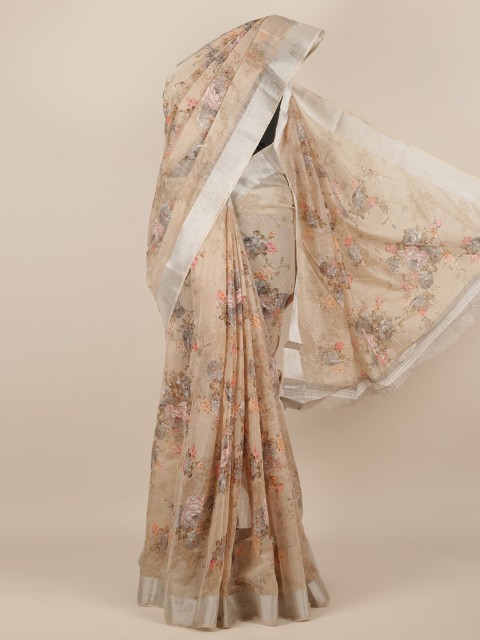 

Pothys Brown Printed Jute Silk Saree